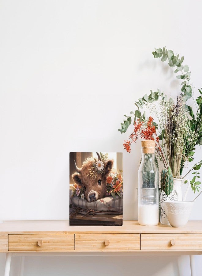 OFlich Highland Cow Wooden Signs - Highland Cow Decor, Summer Cow Wooden Signs for Home Decor 5x5, Floral Summer Signs - Image 3